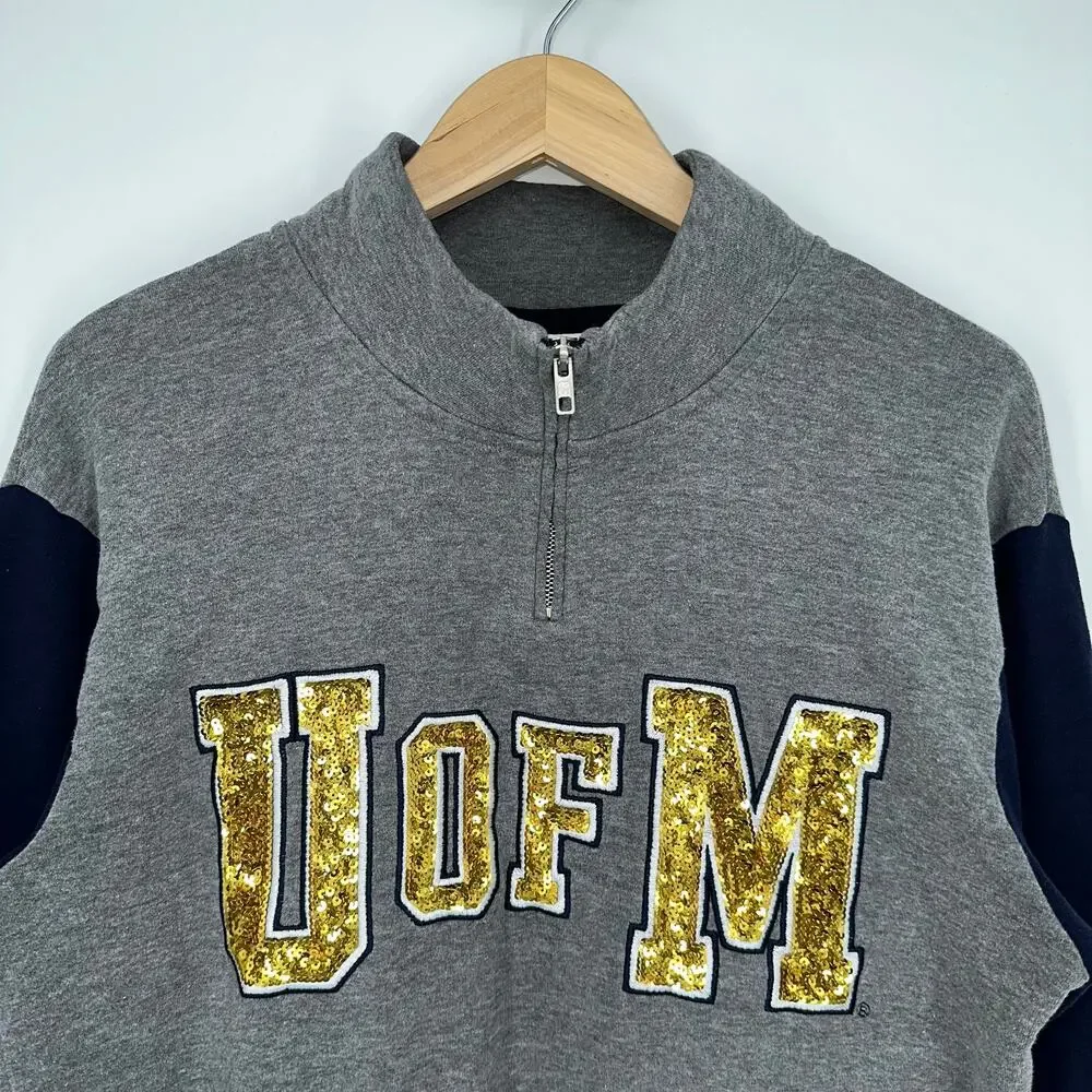 PINK University of Michigan Sweatshirt Half Zip Sequin Logo Pullover Sweatshirt